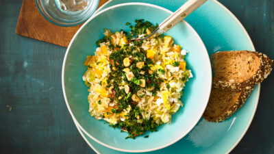 Porrerisotto med grønkålstopping