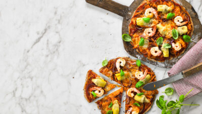 Rugpizza med rejer